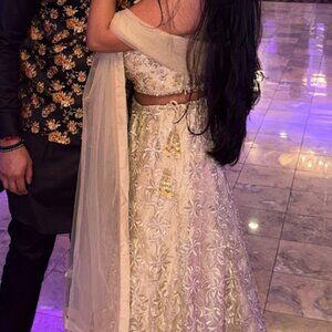 Beige/off white embroidered lehenga